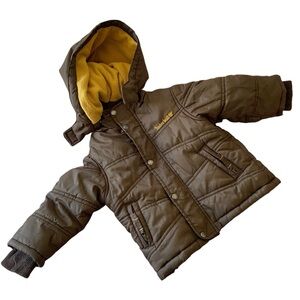 Timberland Sz 12M Baby Brown Parka Zipper Snap Front Hoodie